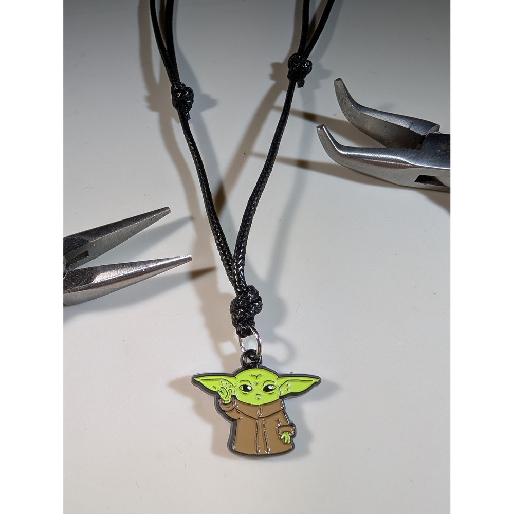 Star Wars Grogu Baby Yoda‎ Enamel Pendant Adjustable Black Cord Necklace 14-27"